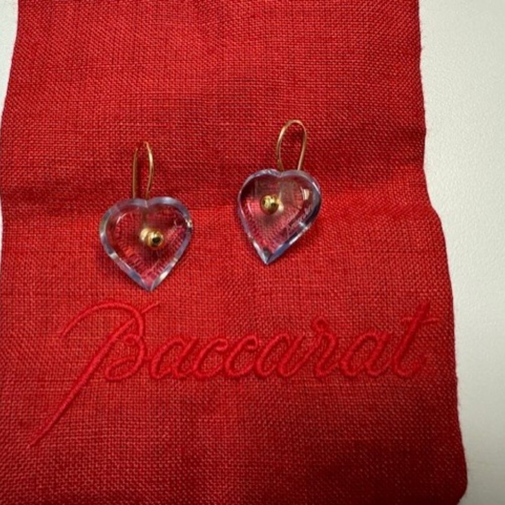 Baccarat Crystal Heart Earrings 18K Gold a la folie light blue French France